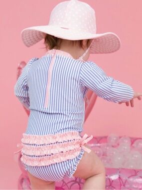 Ruffle Butts Striped Long-Sleeve Baby One-piece Swimsuit